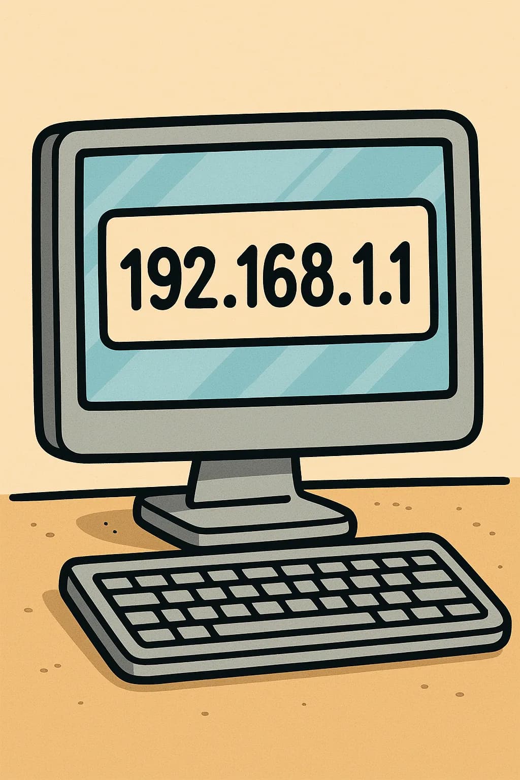 A cartoon desktop computer displaying the address 192.168.1.1 on its screen