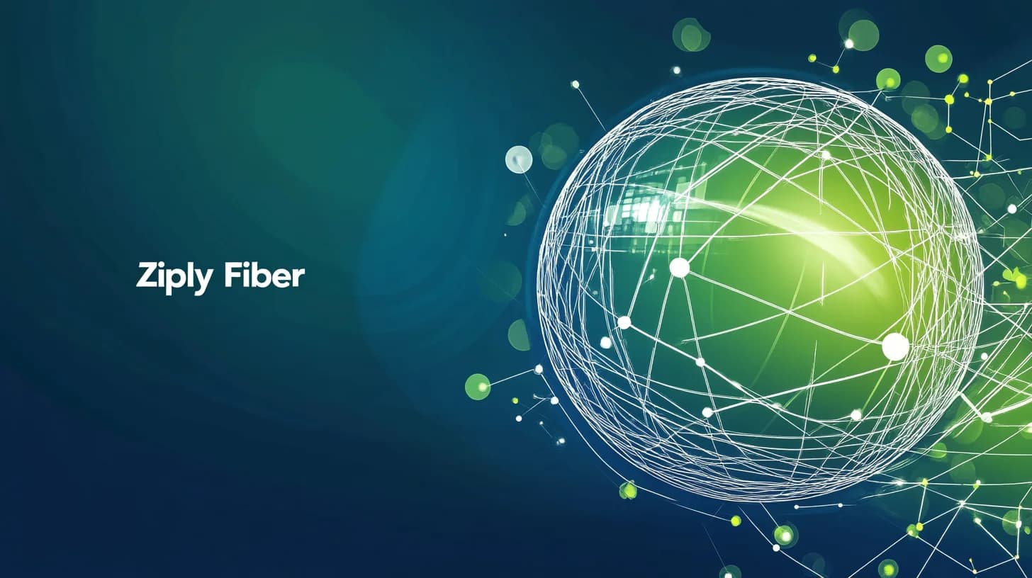 A green wireframe globe crossed by network lines on a blue background, labelled Ziply Fiber